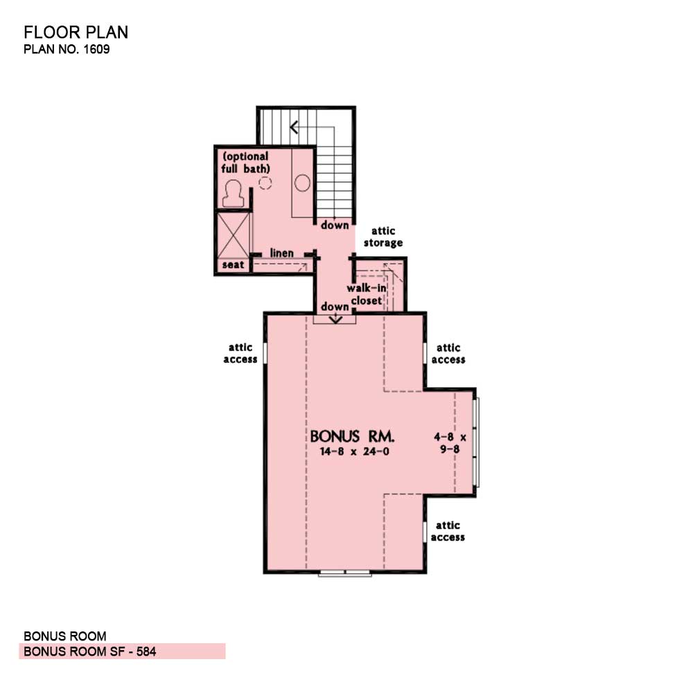 Bonus room of The Colville house plan 1609-D. 
