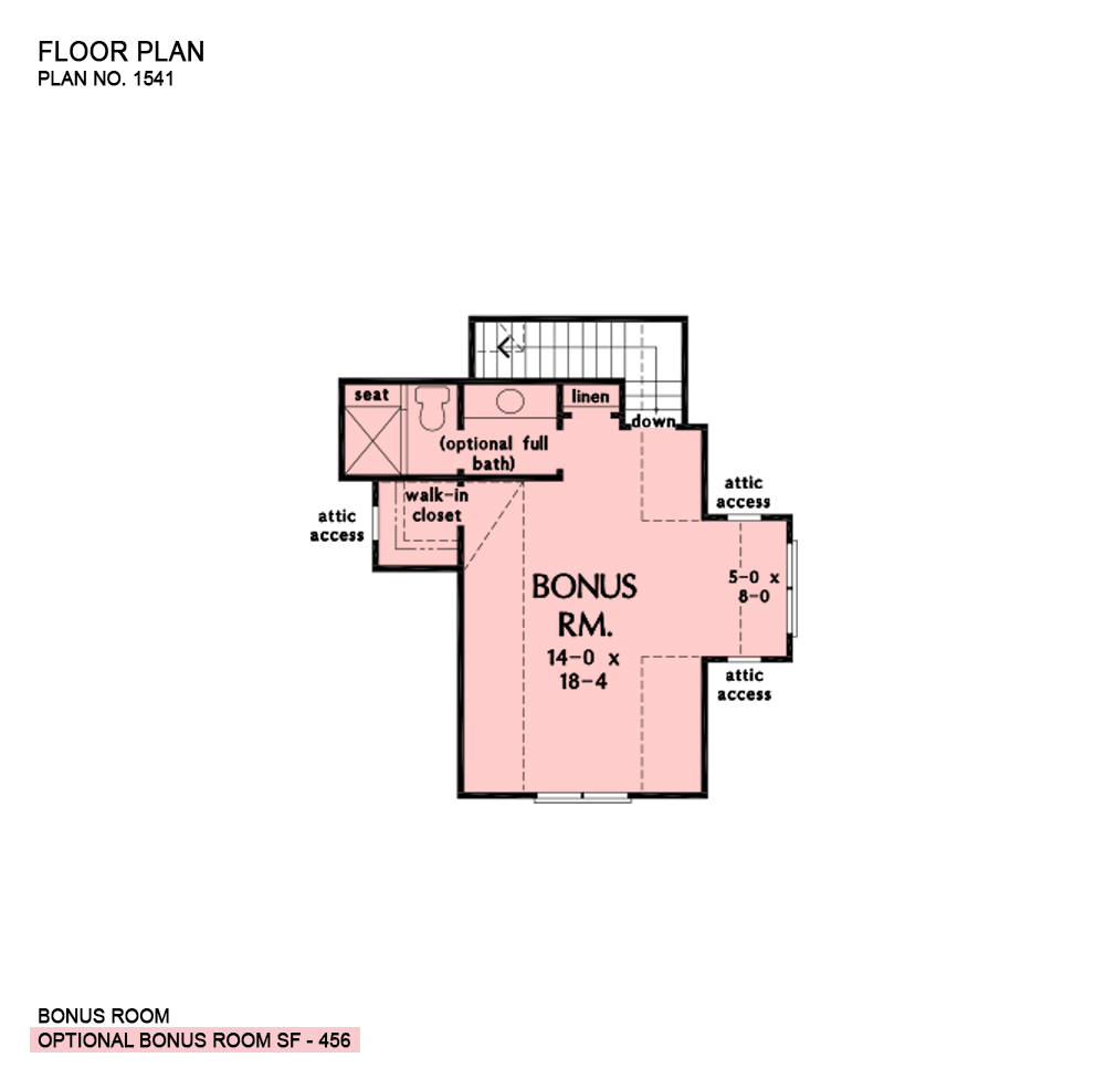 Bonus room of The Jude house plan 1541. 