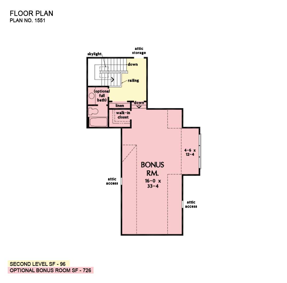 Bonus room of The Watson house plan 1551. 