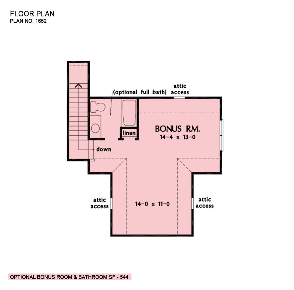 Bonus room of The Harrington house plan 1652. 