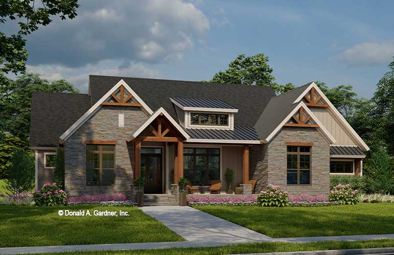 Front rendering of The Harrington house plan 1652. 