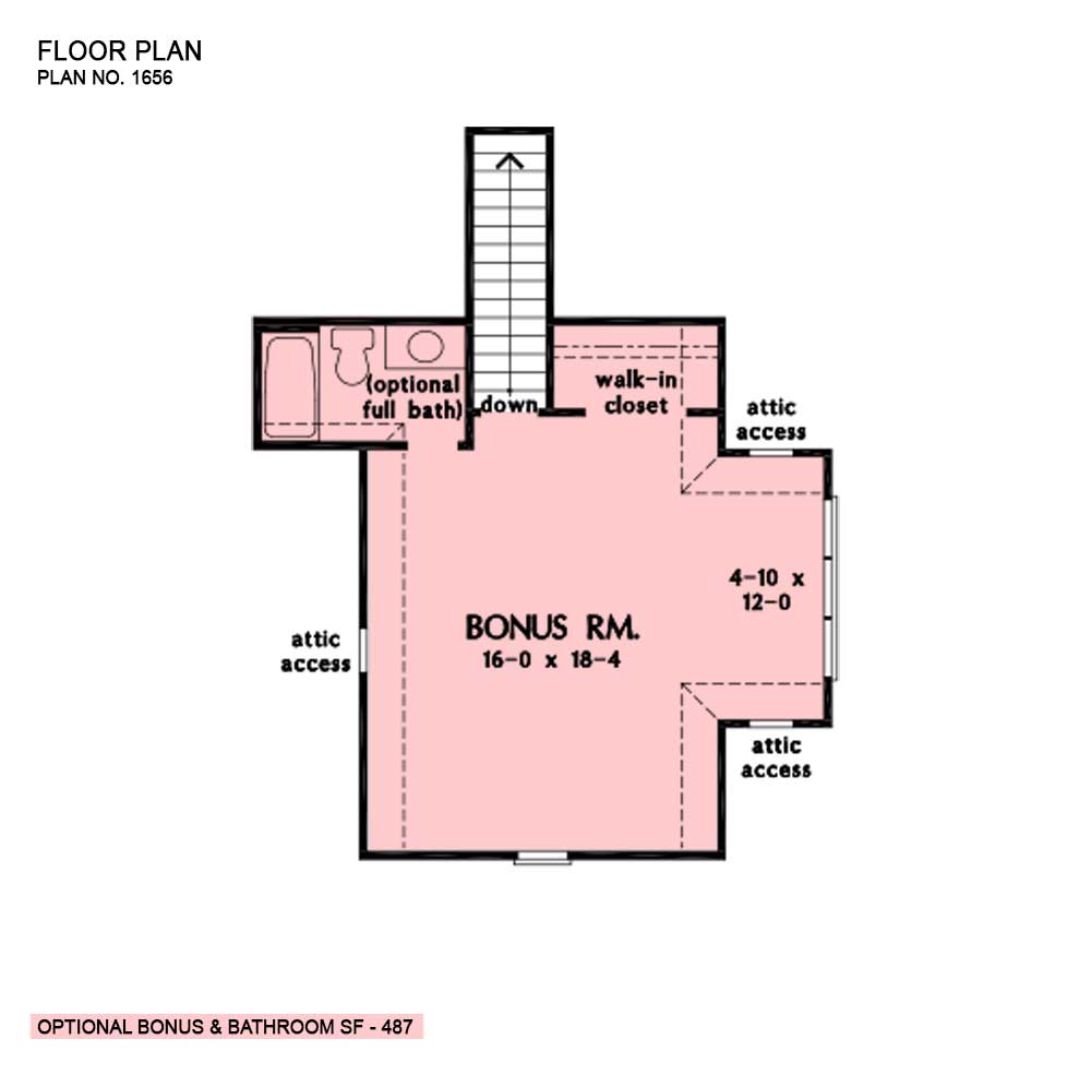 Bonus room of The Jensen house plan 1656-D. 