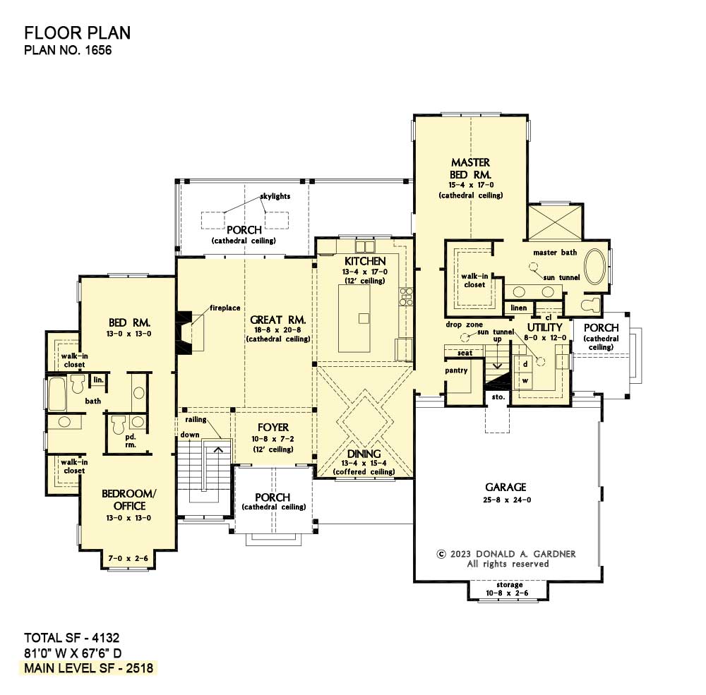 First floor of The Jensen house plan 1656-D. 