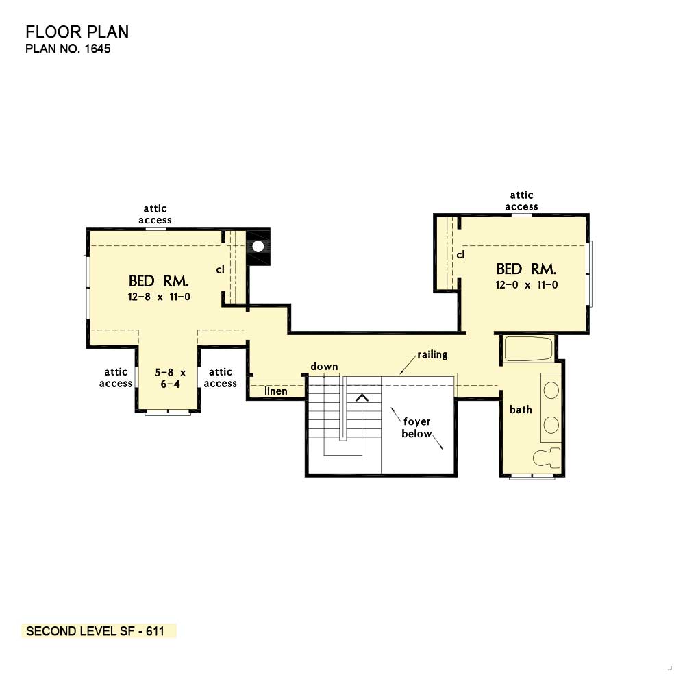 Second floor of The Rosecliff house plan 1645. 