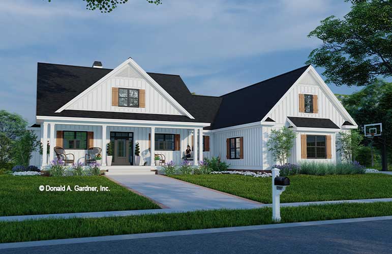 Front rendering of The Raymond house plan 1633-D. 