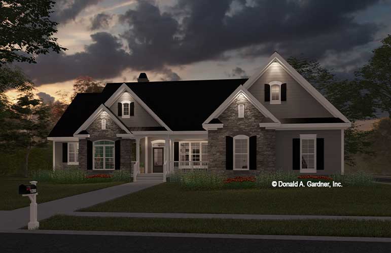 Front dusk rendering of The Astaire plan 1286. 
