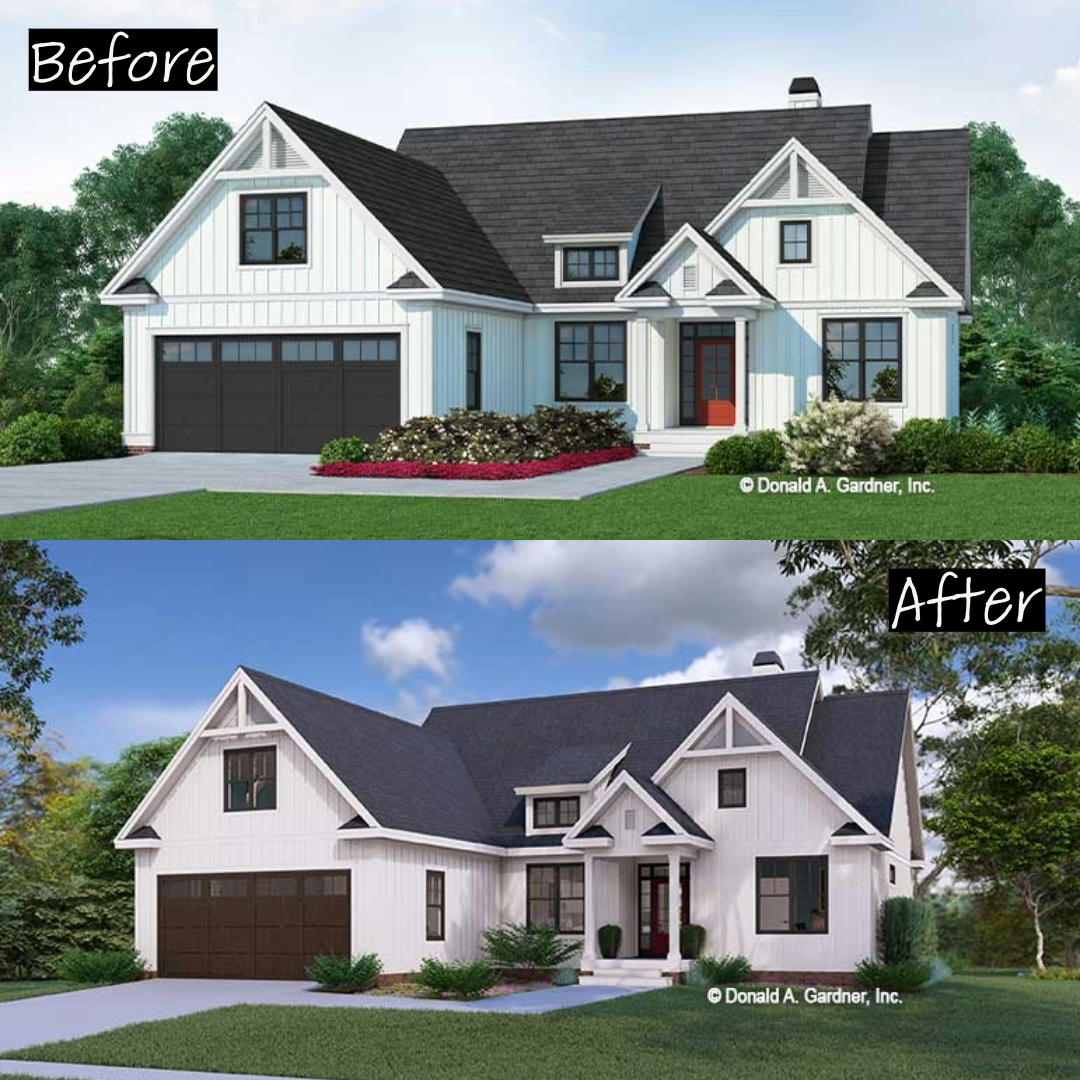 Before and after renderings of The Rilynn plan 1589.