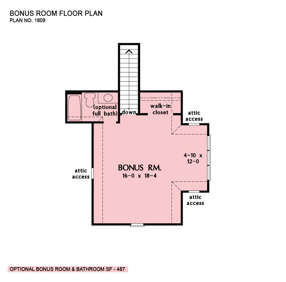Bonus room of The Naomi house plan 1809.