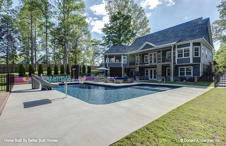 Backyard with swimming pool - The Butler Ridge house plan 1320-D. 