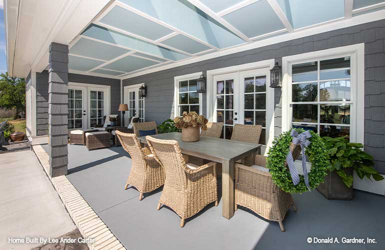 Luxury outdoor living of The Chaucer house plan 1379. 