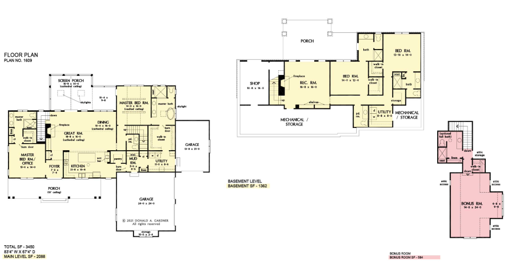 Floor plan of The Colville house plan 1609-D. 