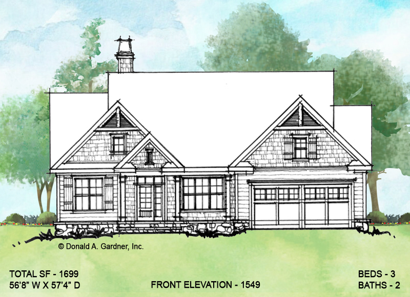 Front elevation of conceptual house plan 1549. 