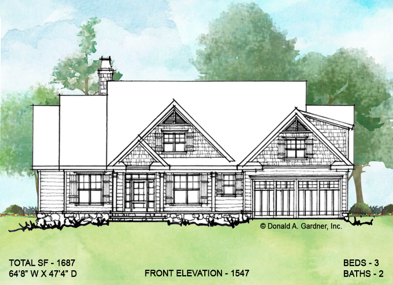Front elevation of conceptual house plan 1547. 