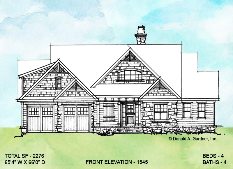 Front elevation of conceptual house plan 1545. 