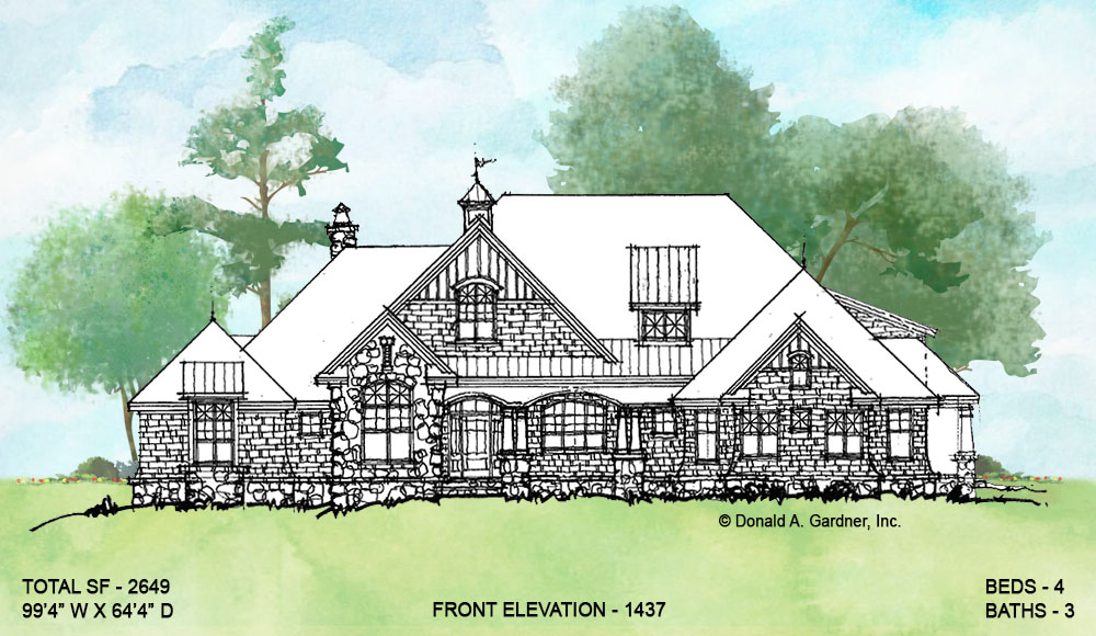 Front elevation of conceptual house plan 1437. 