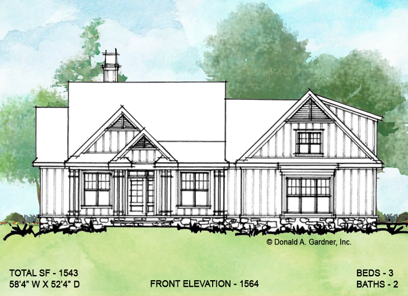 Front elevation of conceptual house plan 1564. 