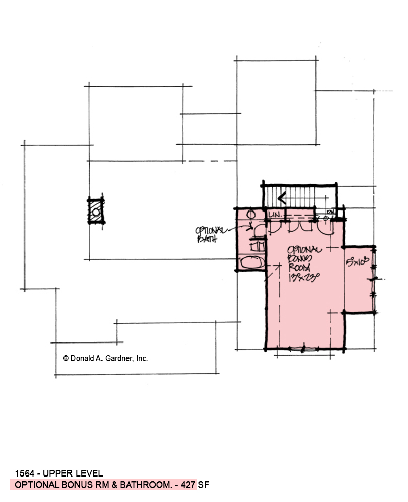 Bonus room of conceptual house plan 1564. 