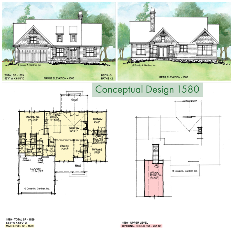 Overview of conceptual house plan 1580. 