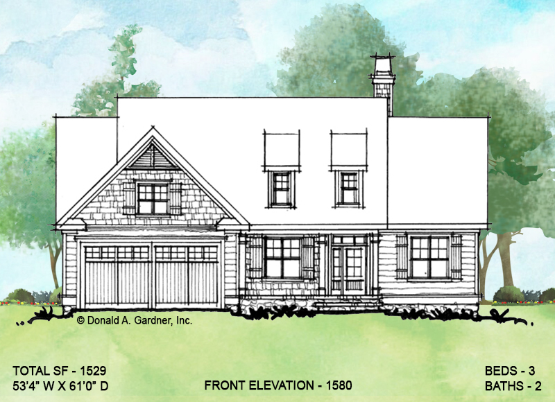 Front elevation of conceptual house plan 1580. 