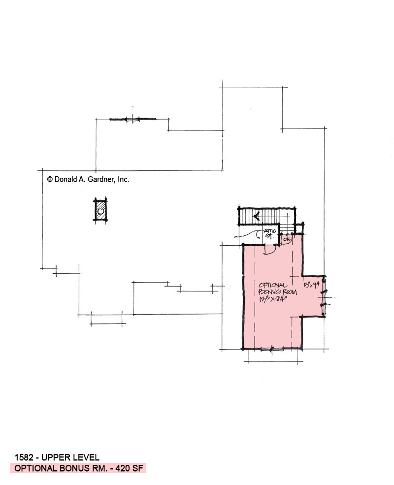 Bonus room of conceptual house plan 1582. 