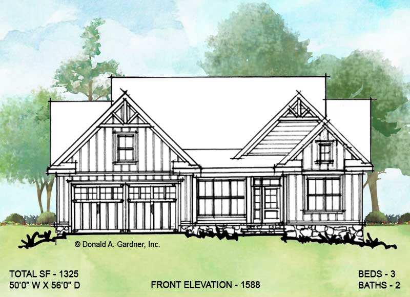 Front rendering of conceptual House Plan 1588. 