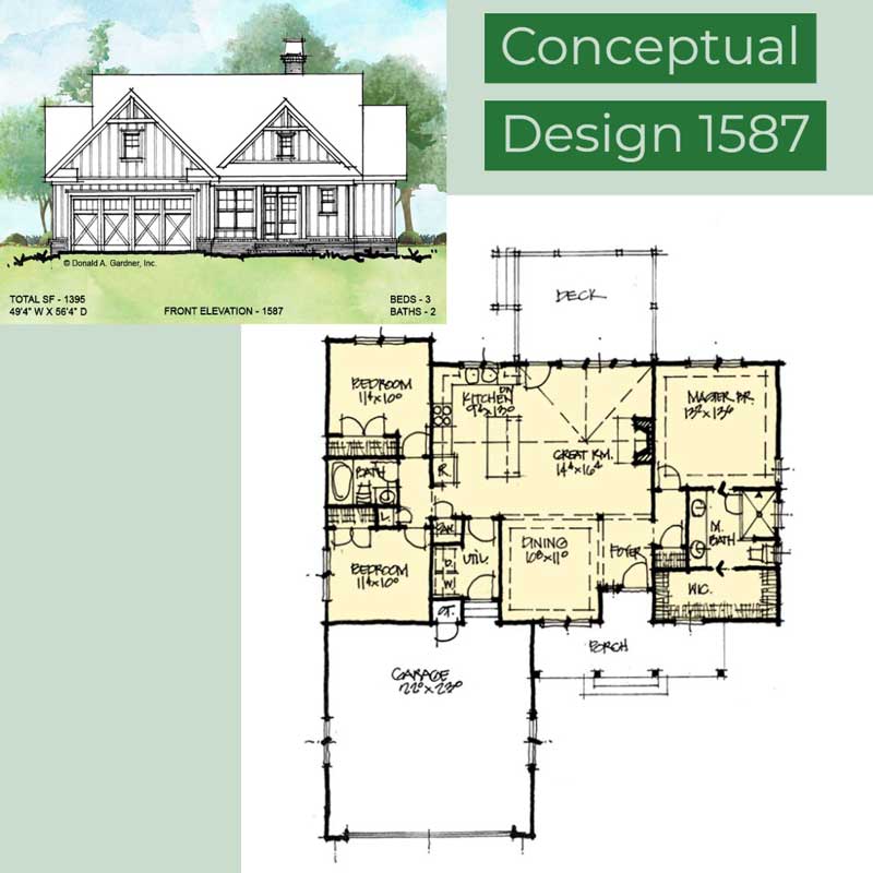 Overview of Conceptual house plan 1587. 