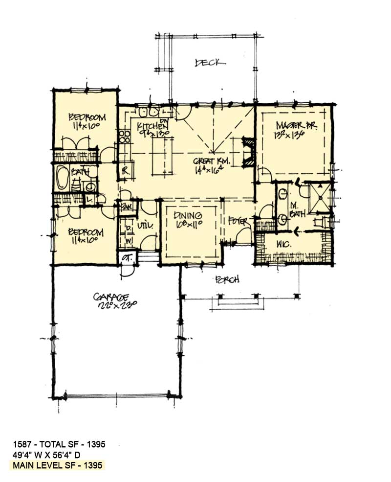 First floor plan of conceptual house plan 1587. 