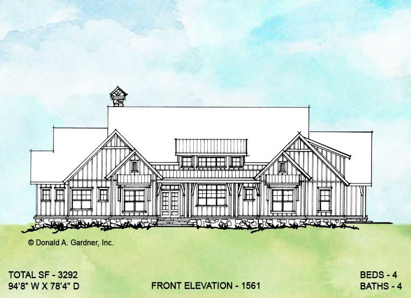 Front elevation of conceptual house plan 1561. 