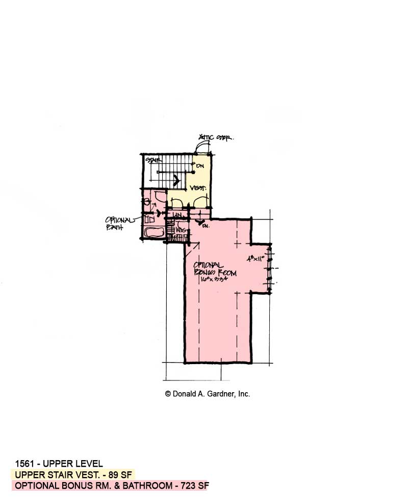 Bonus room of conceptual house plan 1561. 