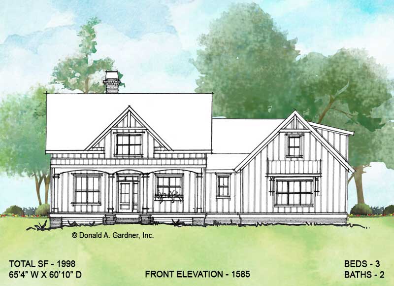 Front elevation of conceptual house plan 1585. 