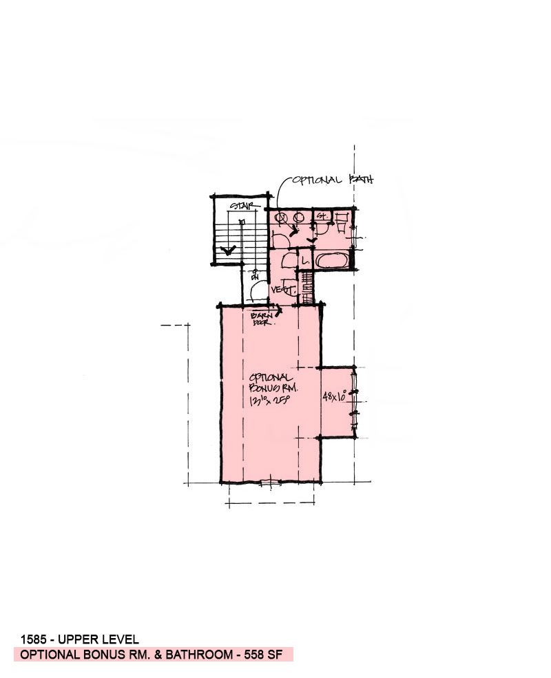 Bonus room of conceptual house plan 1585. 