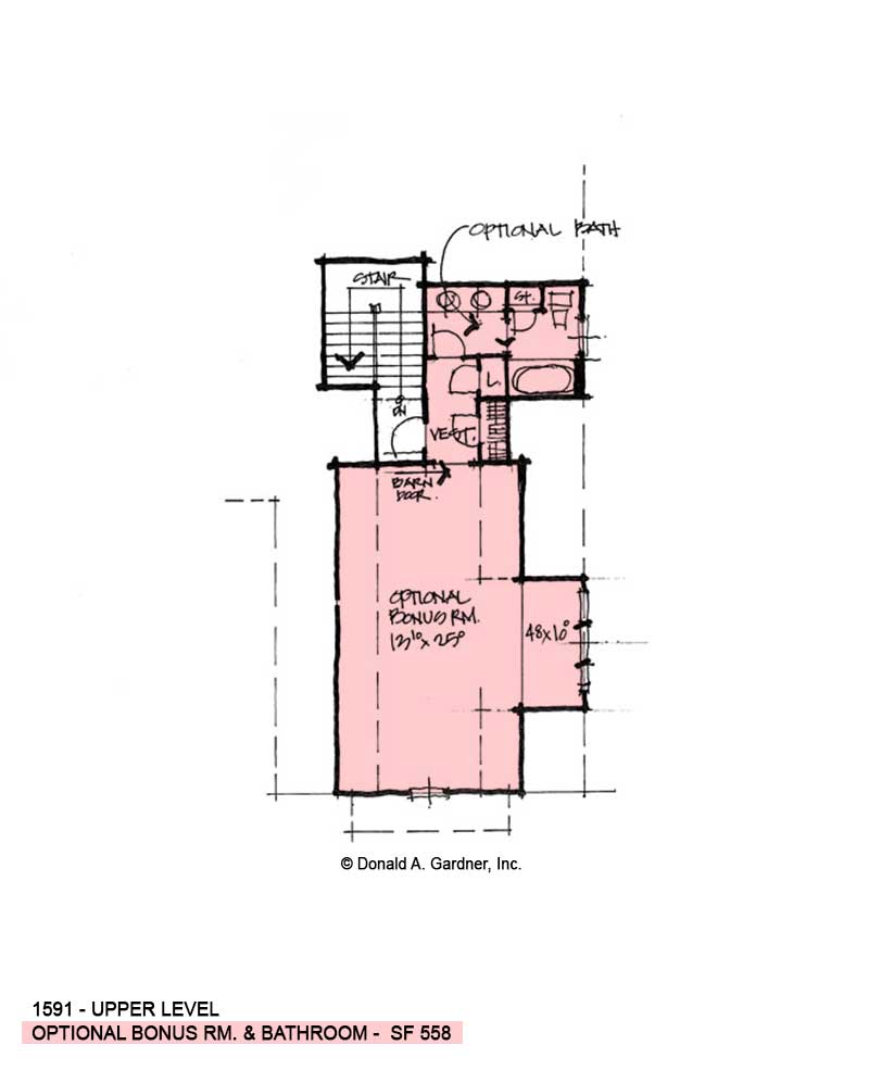 Bonus room of conceptual house plan 1591.
