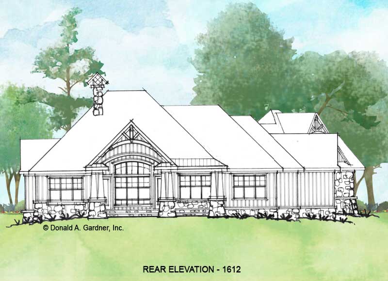 Rear elevation of Conceptual house plan 1612.