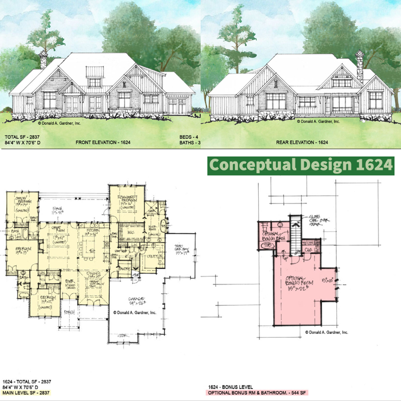Overview of Conceptual House Plan 1624. 