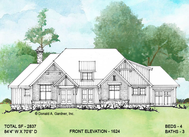 Front elevation of Conceptual House Plan 1624.