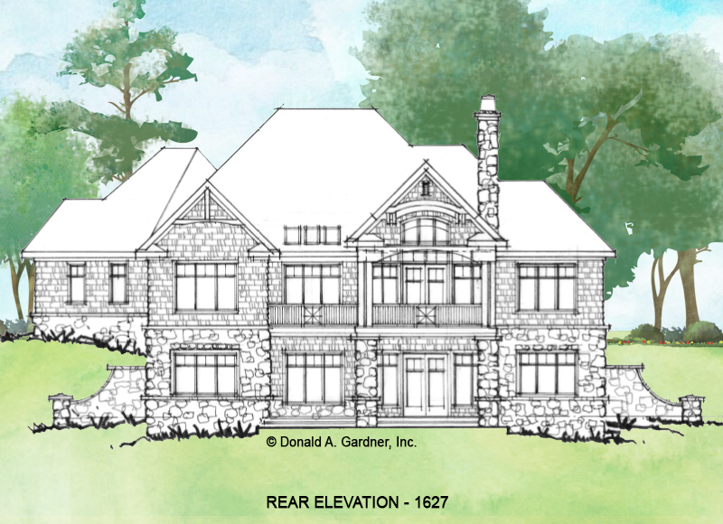 Rear elevation of Conceptual House Plan 1627.