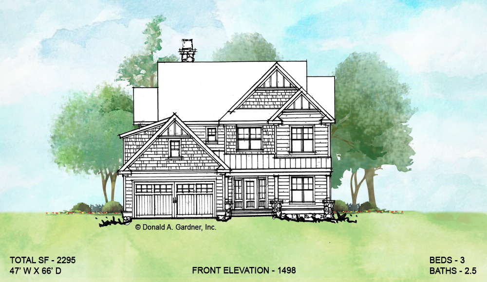 Front elevation of Conceptual house plan 1498. 