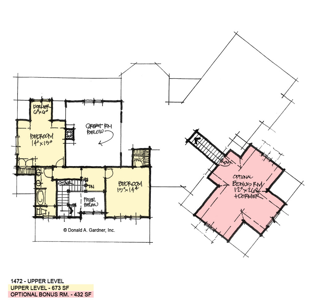 Bonus room of conceptual house plan 1472. 