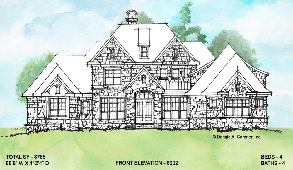 Front elevation of conceptual house plan 6002. 