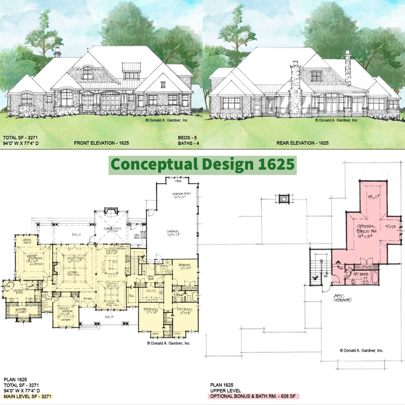 Overview of Conceptual house plan 1625. 