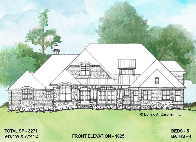 Front elevation of Conceptual house plan 1625. 