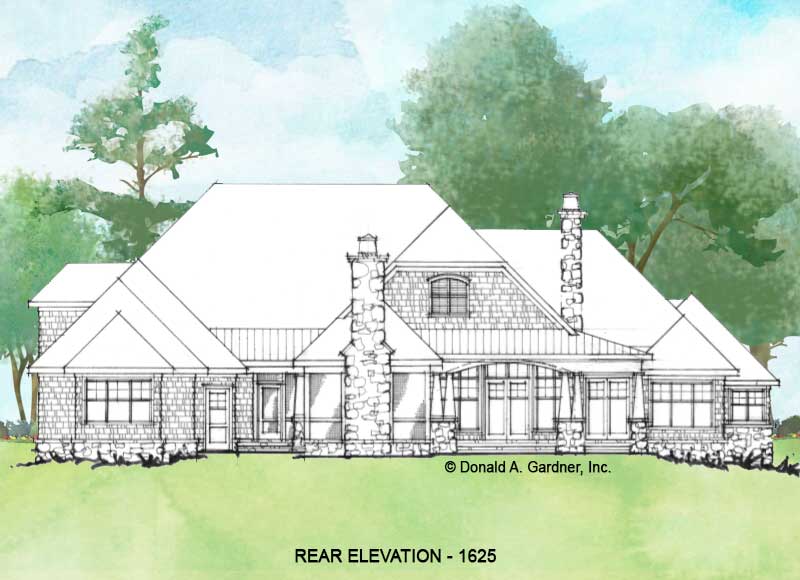 Rear elevation of Conceptual house plan 1625. 