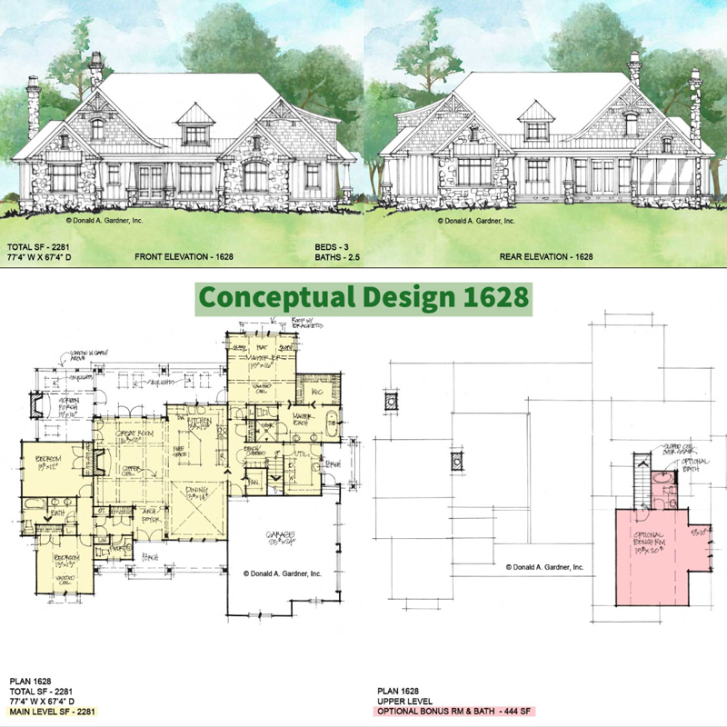 Overview of Conceptual house plan 1628. 
