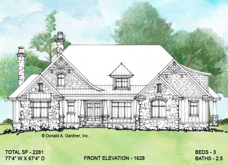 Front elevation of Conceptual house plan 1628. 