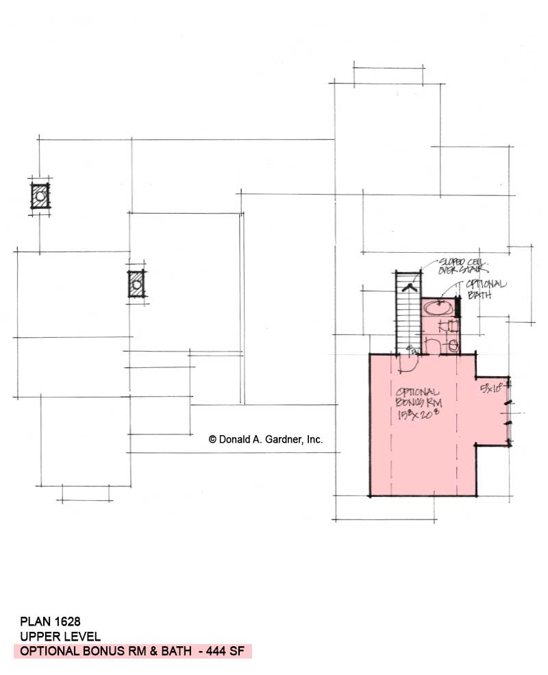 Bonus room of Conceptual house plan 1628. 