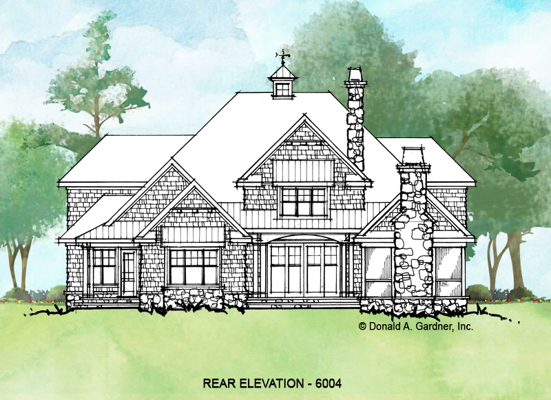 Rear elevation of Conceptual house plan 6004. 