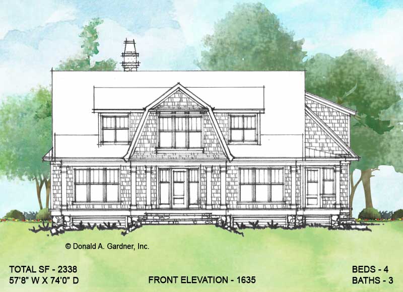 Front exterior option B of Conceptual house plan 1635.