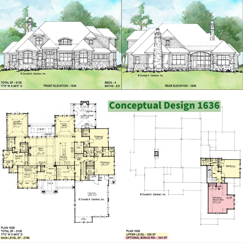 Overview of Conceptual house plan 1636.