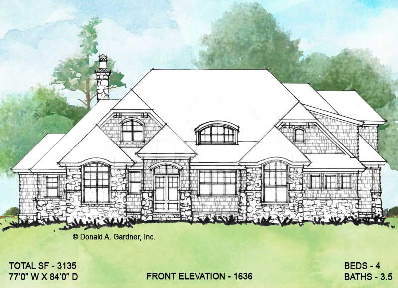 Front elevation of Conceptual house plan 1636.