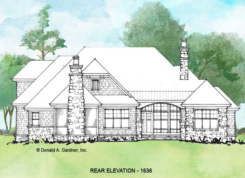 Rear elevation of Conceptual house plan 1636.